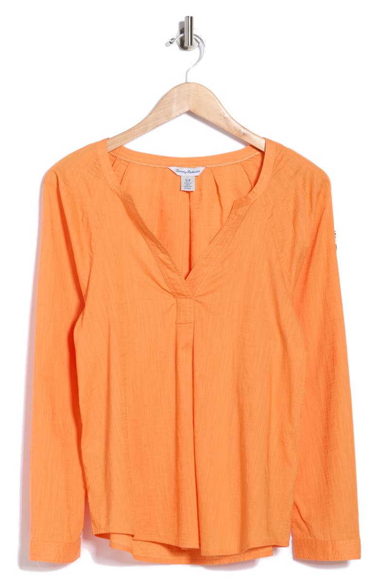 Tommy Bahama Sedona Sun Split Neck Long Sleeve Cotton Top, Alternate, color, Crisp Orange