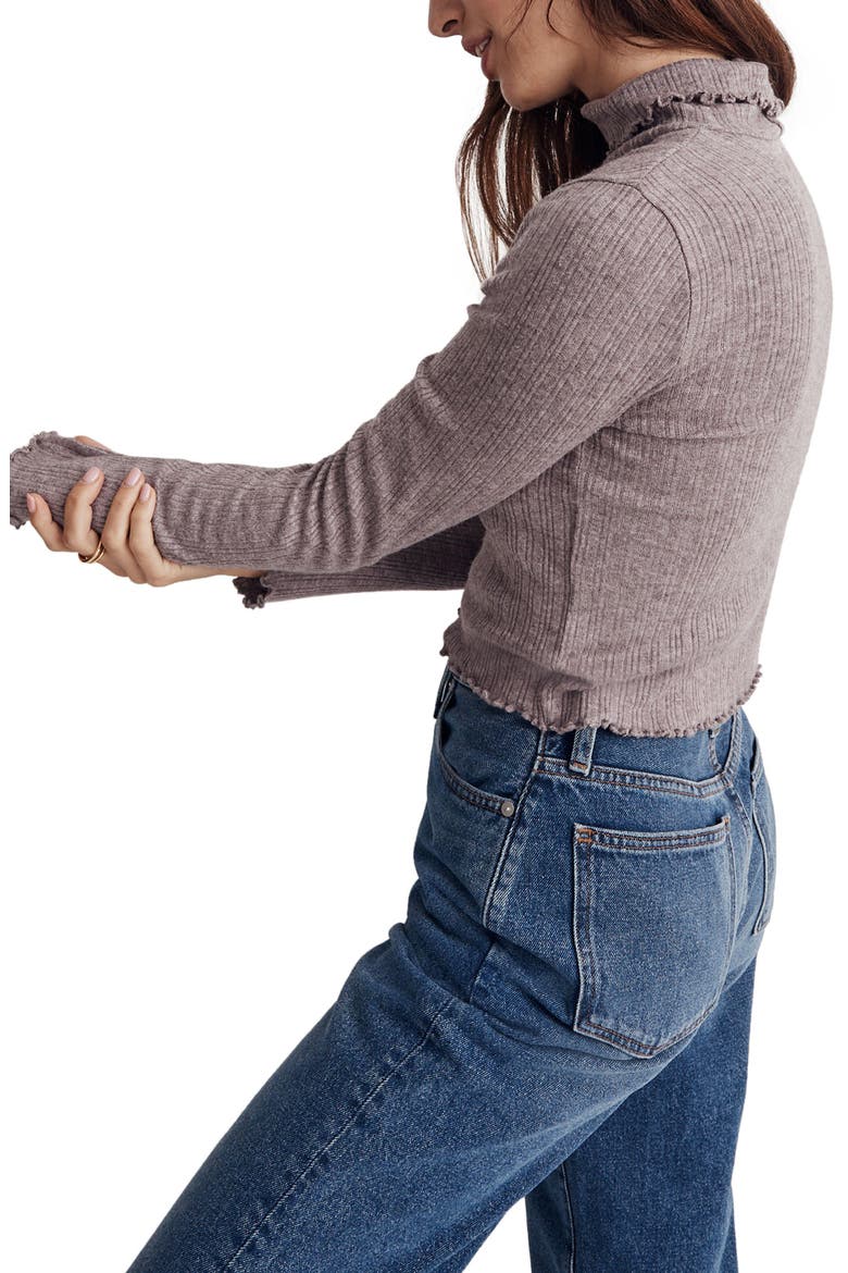 Ribbed Long Sleeve Turtleneck Crop Top, Alternate, color, CHOCOLATE RAISIN