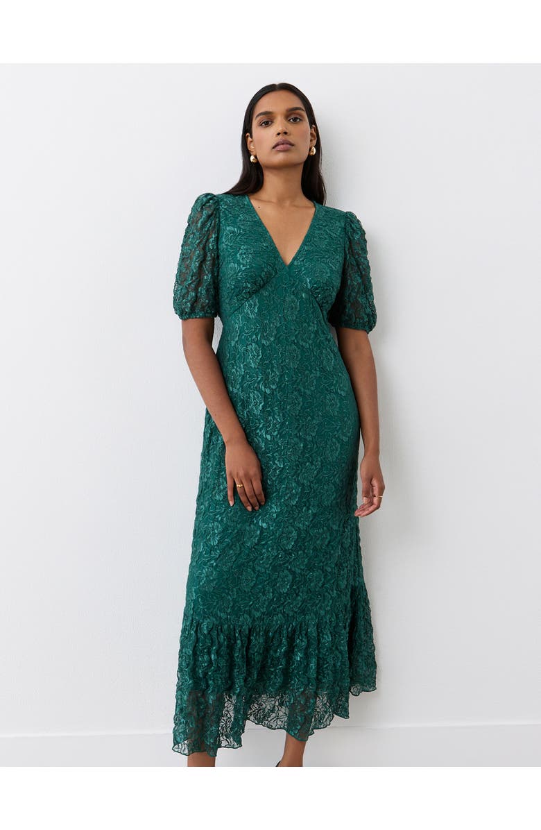 Finery London Loretta Short Sleeve Lace Midi Dress, Main, color, Green