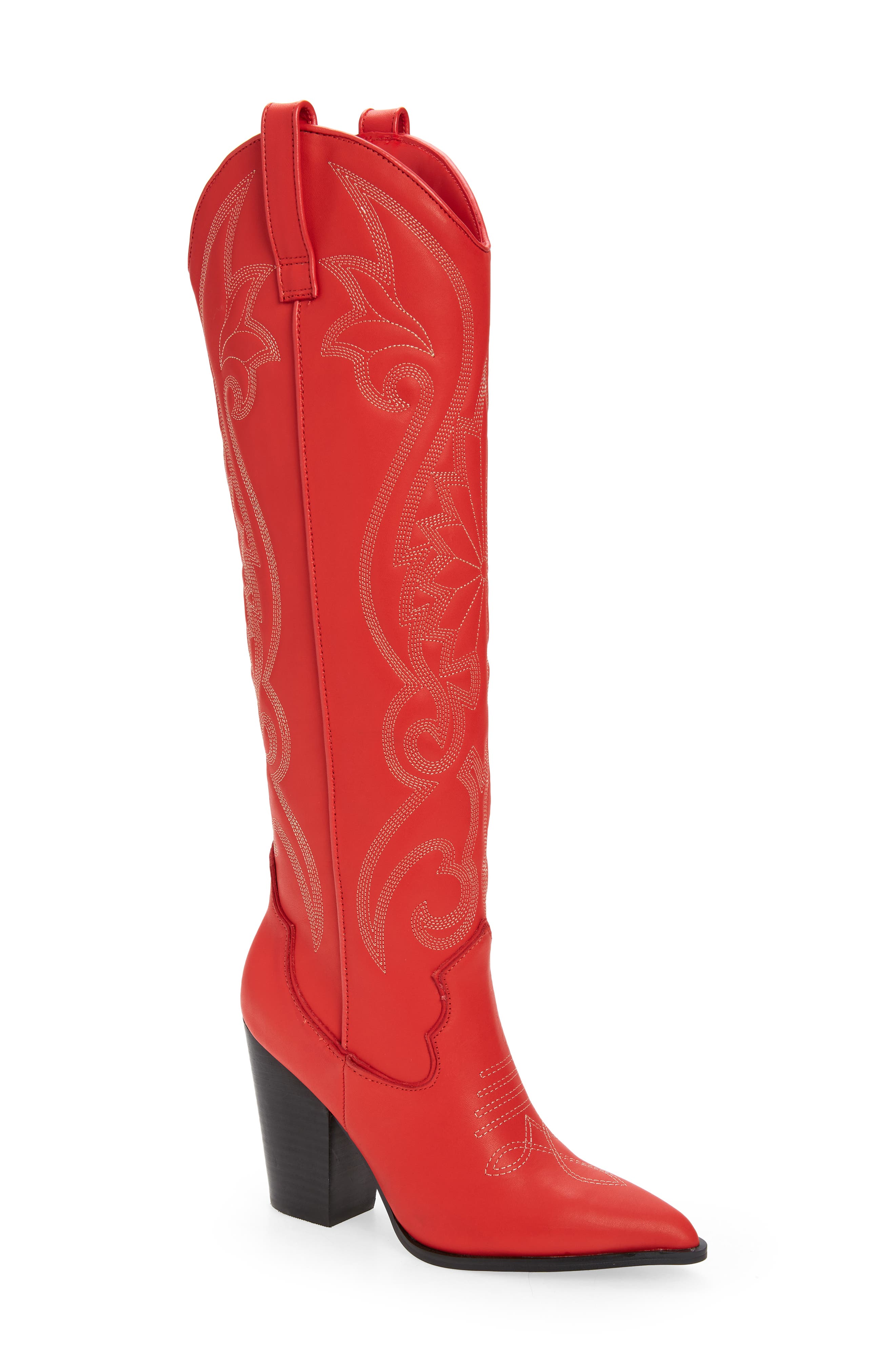 Lasso Knee High Western Boot, Main, color, RED LEATHER