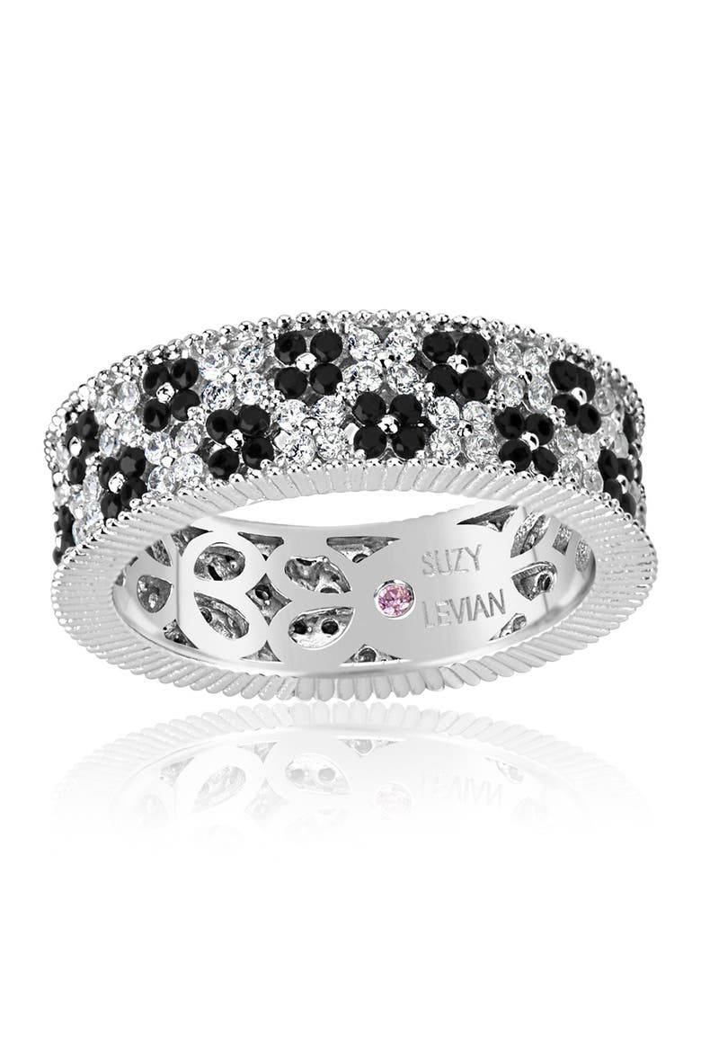 Sterling Silver Black & White CZ Eternity Band, Alternate, color, BLACK