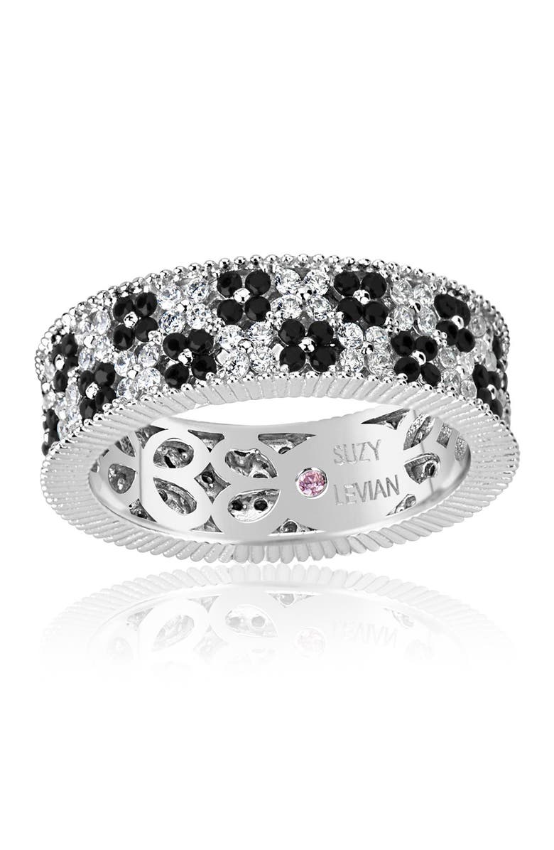 SUZY LEVIAN Sterling Silver Black & White CZ Eternity Band, Alternate, color, Black