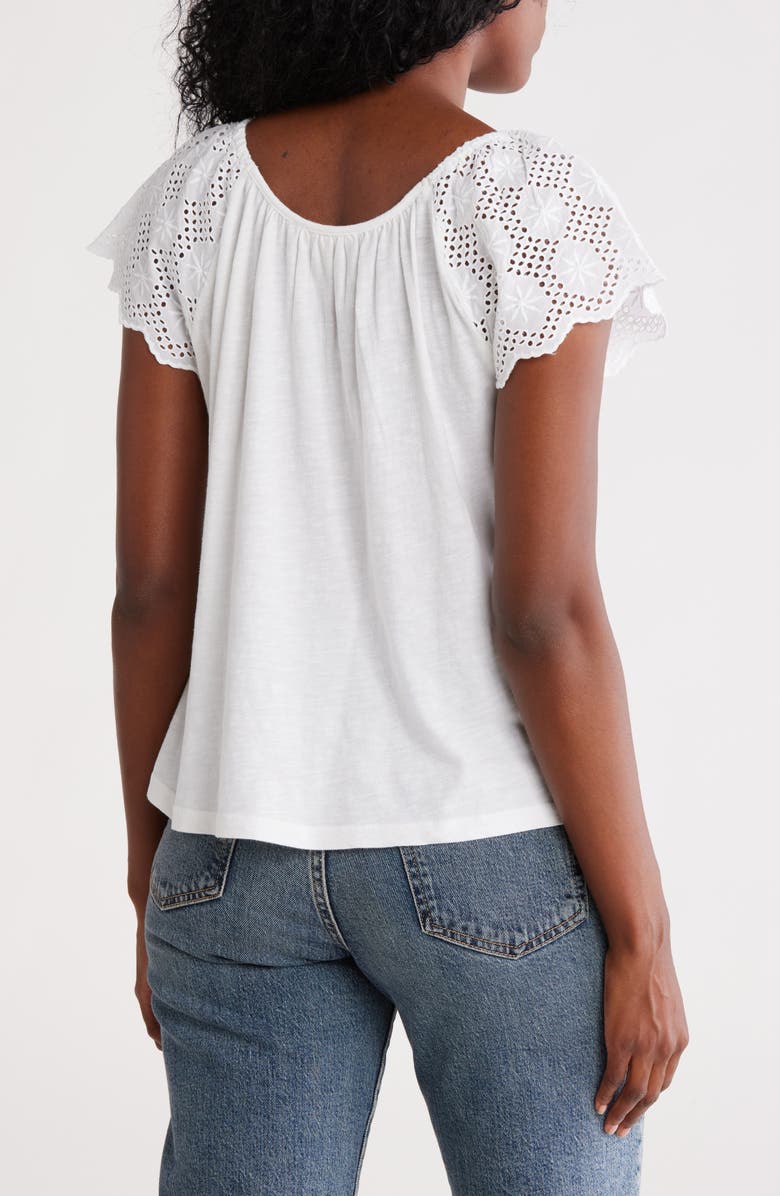 Lucky Brand Eyelet Sleeve Cotton Flare Top, Alternate, color, 