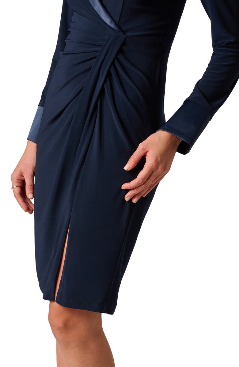 Adrianna Papell Side Ruched Long Sleeve Crepe Sheath Dress, Alternate, color, Navy Sateen