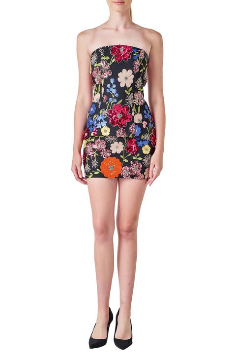 Floral Sequin Strapless Minidress