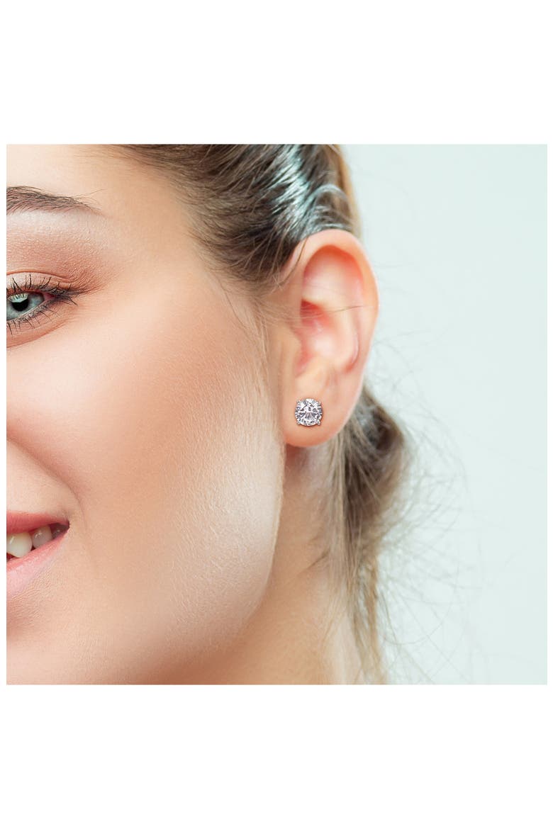 Sterling Silver Round Lab Created White Sapphire Stud Earrings & Necklace Set, Alternate, color, SILVER