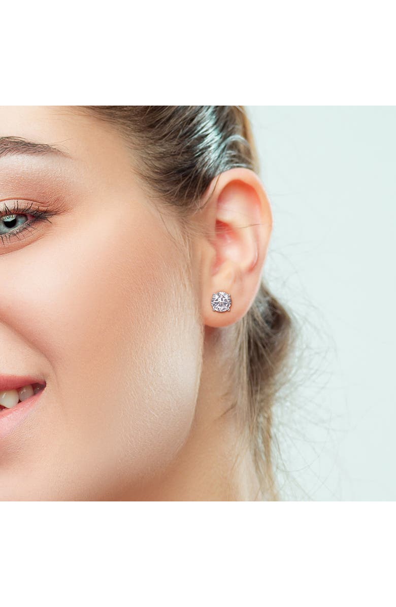 DELMAR Sterling Silver Round Lab Created White Sapphire Stud Earrings & Necklace Set, Alternate, color, Silver