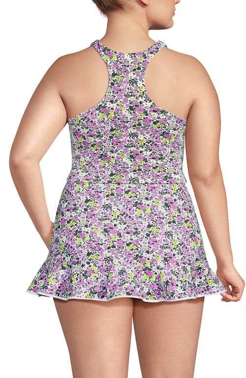 Lands' End Plus Size High Neck Racerback Tankini Top In White Multi Ditsy Floral