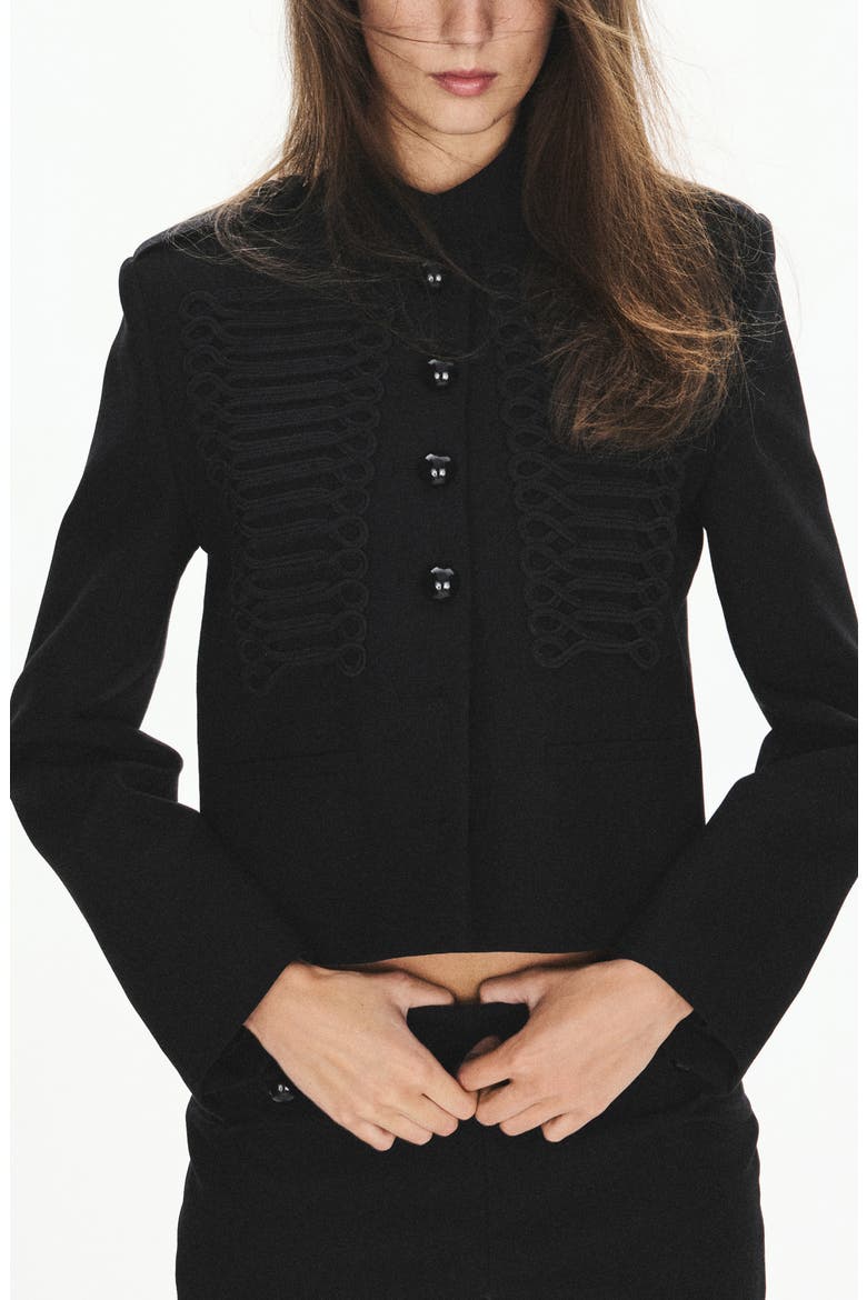 Napoleon Frogging Detail Jacket, Main, color, BLACK