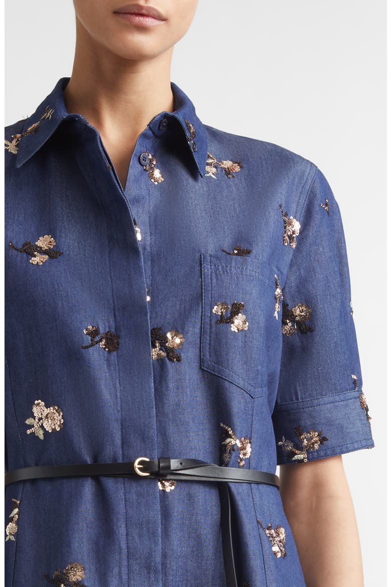 Kieran Embellished Belted Denim Shirtdress, Alternate, color, 000479 MIDNIGHT