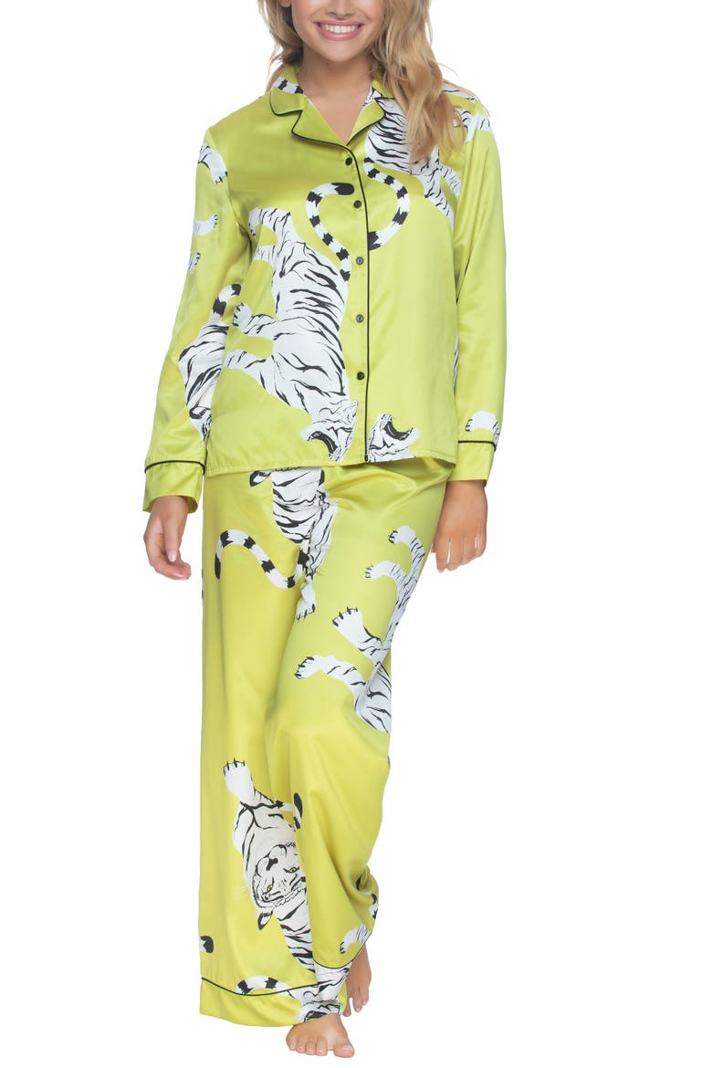 Adrienne Print Satin Pajamas, Main, color, TIGER