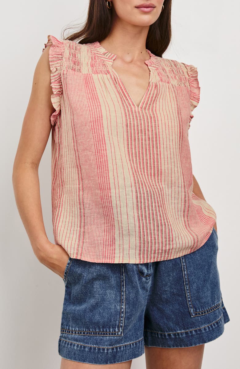 Rails Arlene Stripe Linen Blend Ruffle Shoulder Top, Main, color,