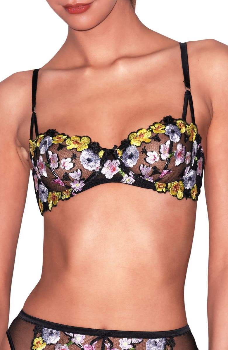 Fleur Du Mal Eden Balconette Bra, Main, color, Black