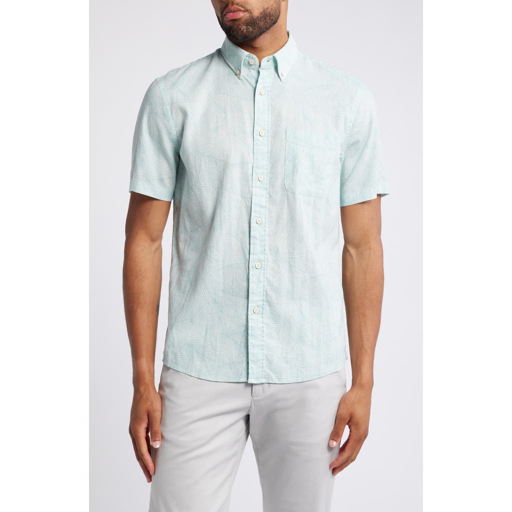 Faherty Breeze Short Sleeve Linen Blend Button-up Shirt In Icey Mist Leaf