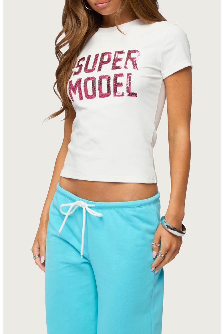 Super Model Sequin T-Shirt, Alternate, color, WHITE