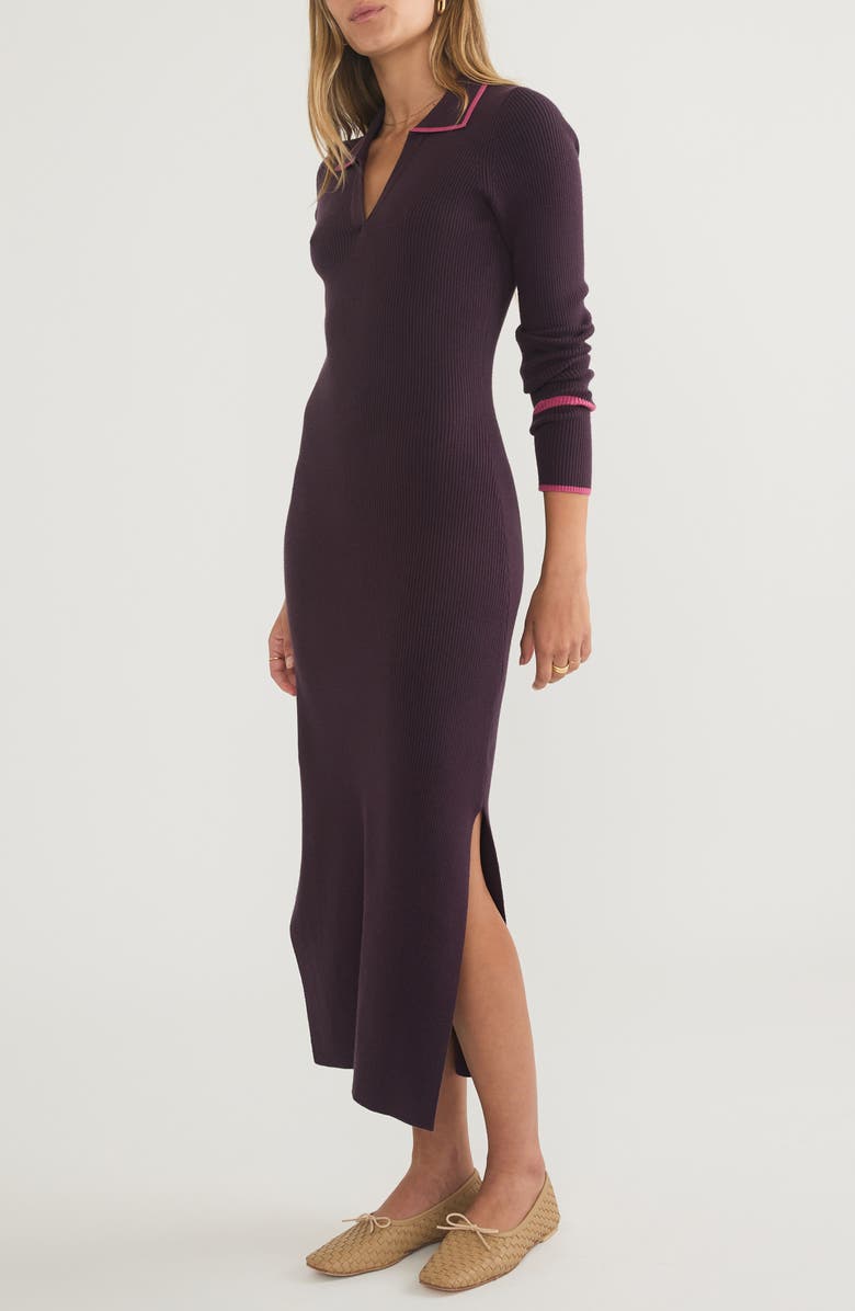 Marine Layer Contrast Trim Long Sleeve Polo Sweater Dress, Alternate, color, Windsor Wine