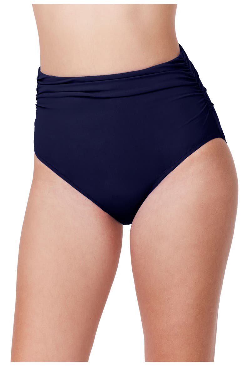 Tutti Frutti Shirred High Waist Swim Bottom, Main, color, Navy