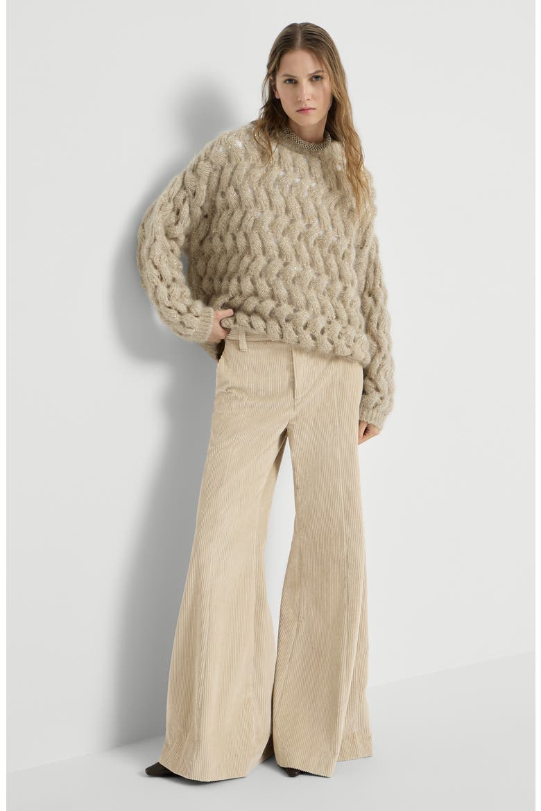 Cotton corduroy wide flare trousers with monili, Alternate, color, Cream