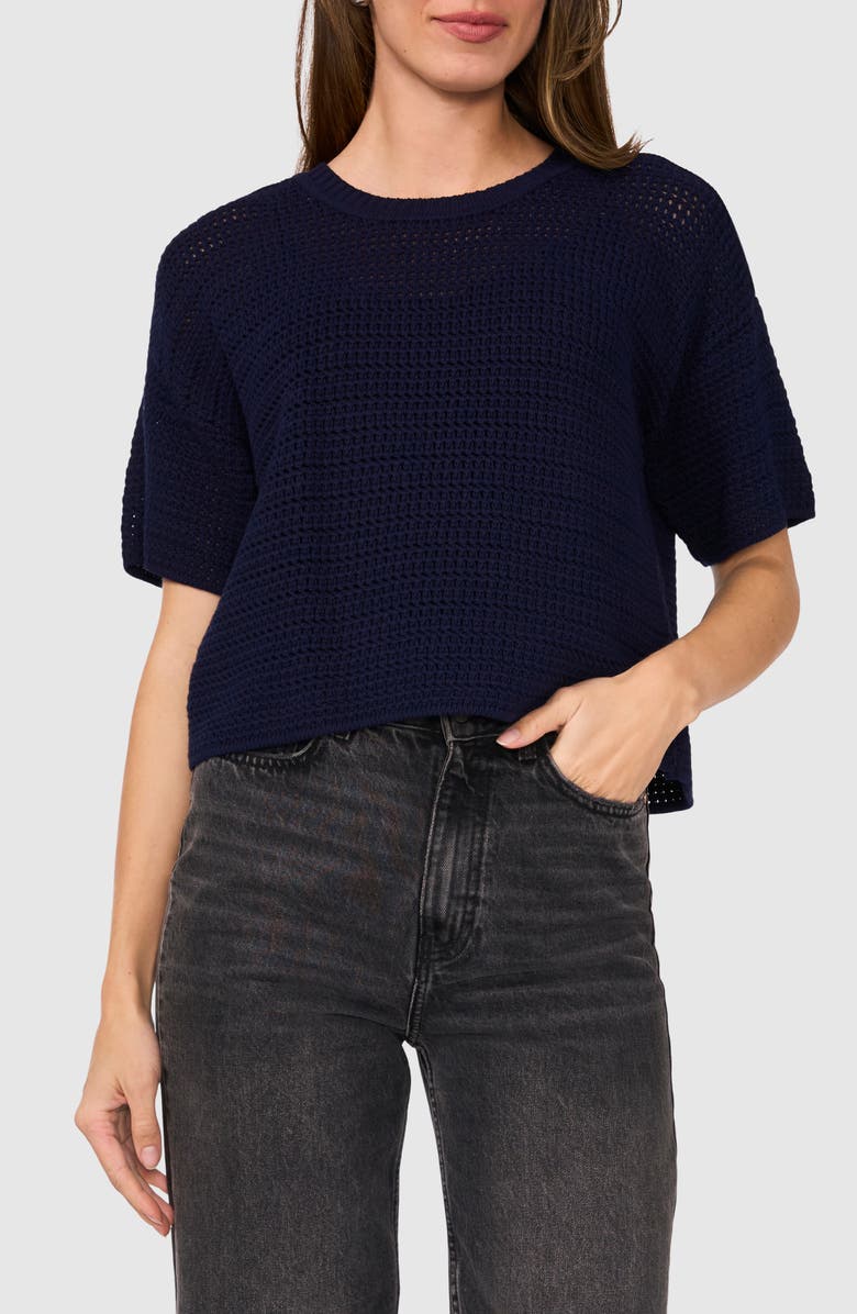 Halogen<sup>®</sup> Cotton Short Sleeve Sweater, Main, color, Classic Navy