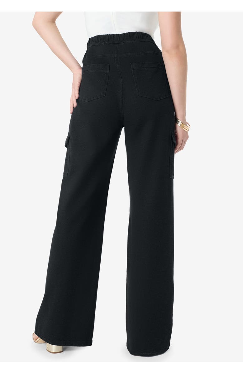 Roaman's Wide Leg Cargo Knit Jean, Alternate, color, Black