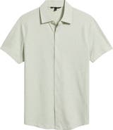 Robert Barakett Keyes Slim Fit Microprint Short Sleeve Knit Button-Up Shirt