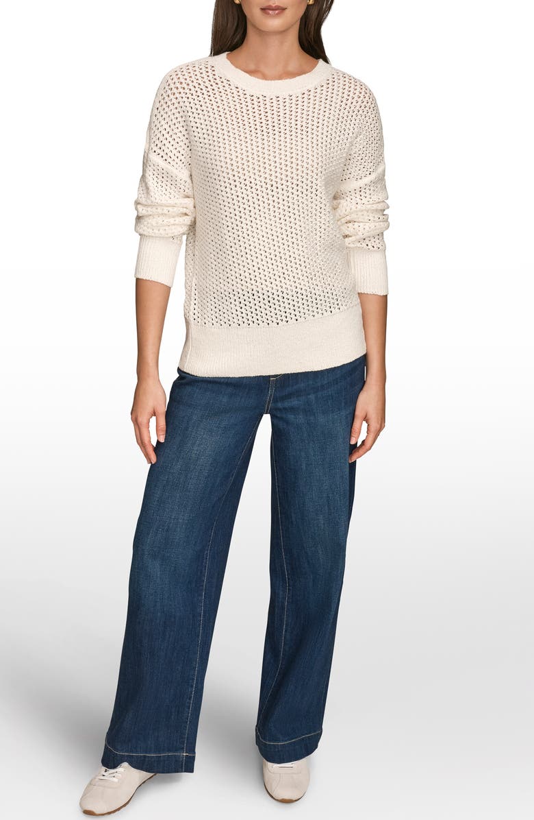 Donna Karan New York Open Stitch Cotton Blend Sweater, Alternate, color, Cream
