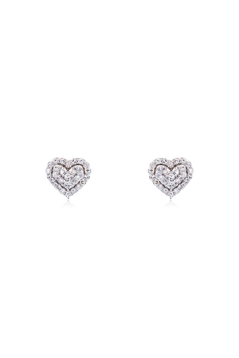 Diamond Halo Heart Screw Back Stud Earrings, Alternate, color, Yellow Gold