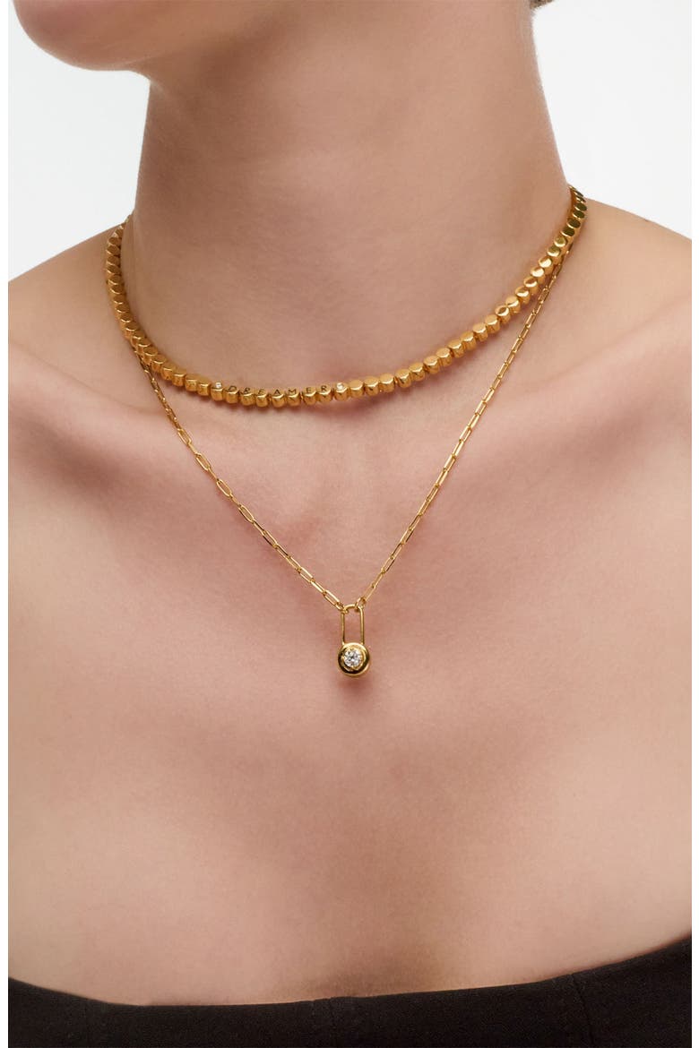 Lock & Luna Charm with Round Cut Moissanite, Alternate, color, Gold Vermeil