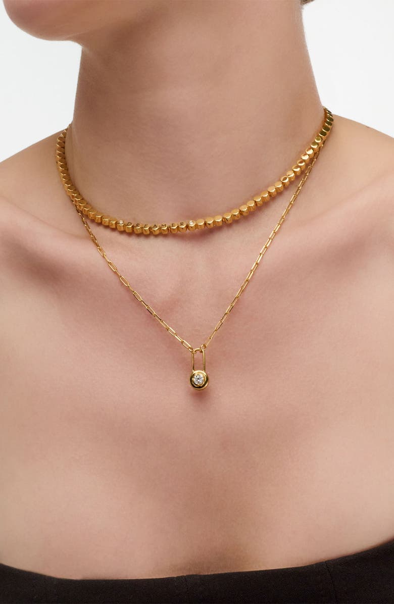 Oak & Luna Lock & Luna Charm with Round Cut Moissanite, Alternate, color, Gold Vermeil