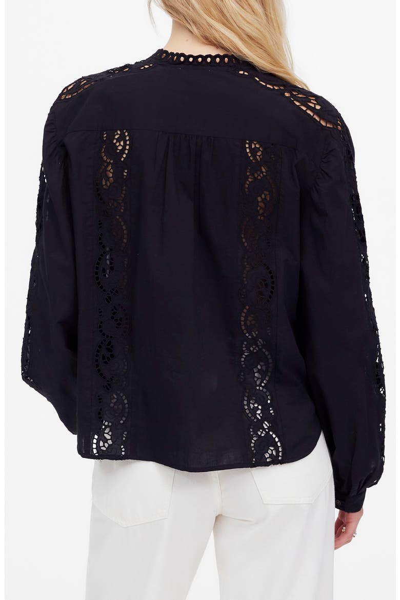 Lace Inset Pintuck Button-Up Shirt, Alternate, color, JET BLACK