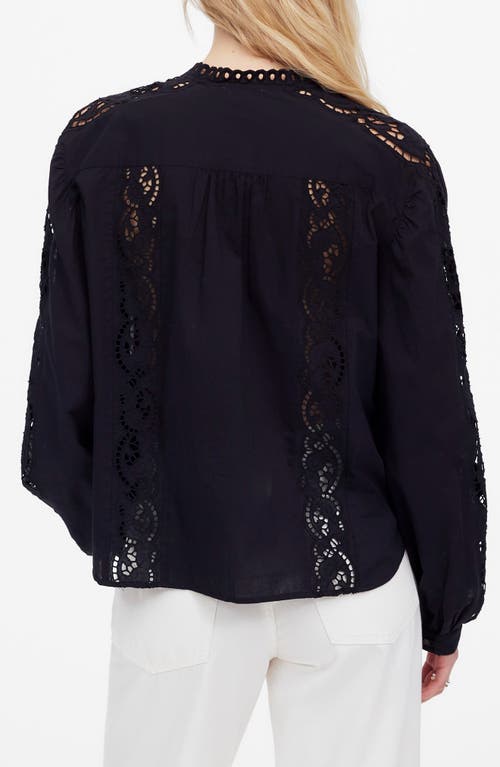 Madewell Lace Inset Pintuck Button-up Shirt In Jet Black
