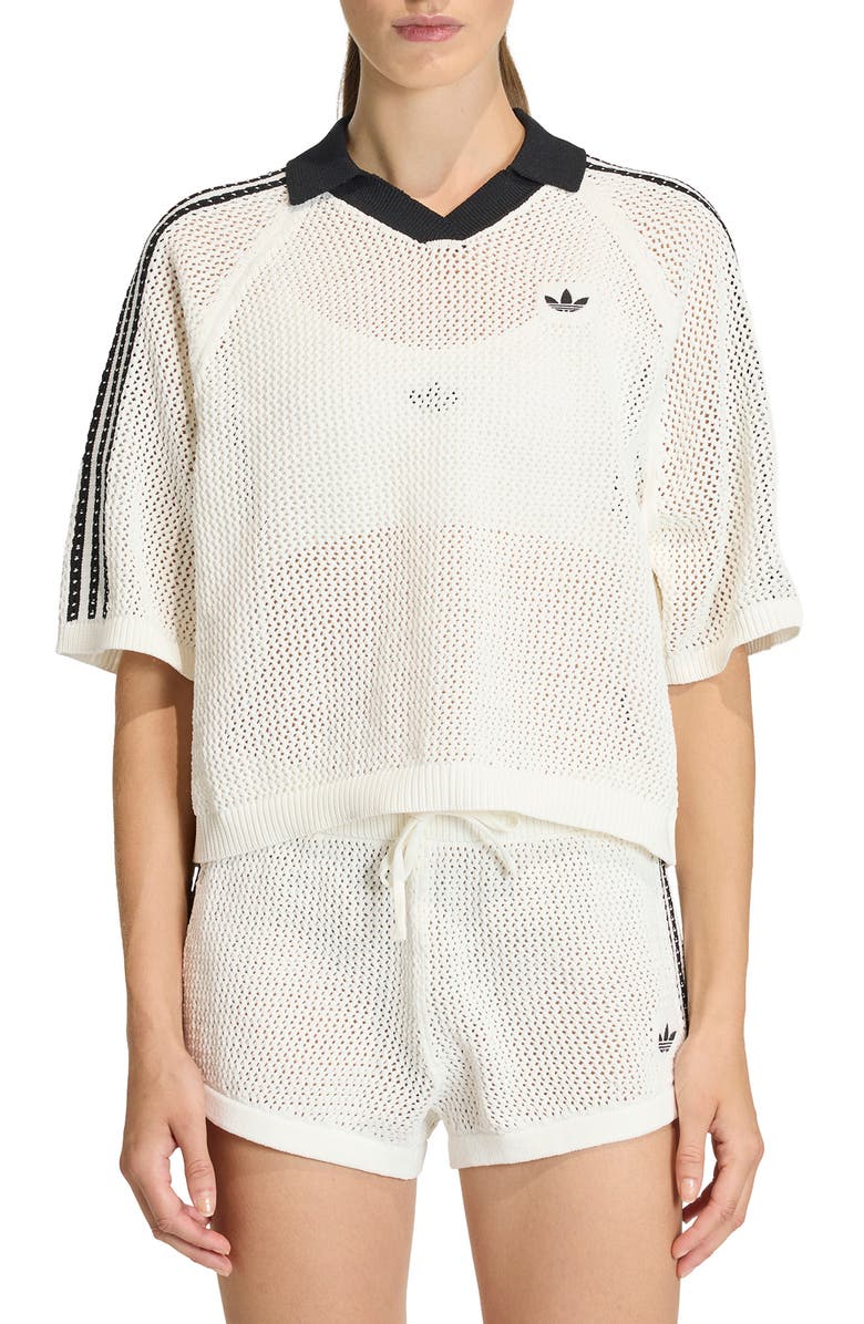 adidas Originals Open Stitch Polo Sweater, Main, color, Off White