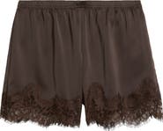 Open Edit Lace Trim Satin Shorts