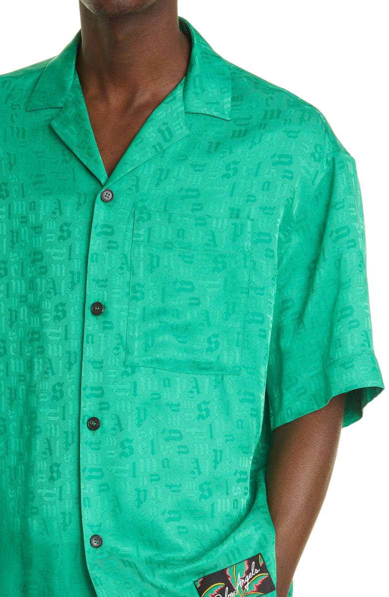 Palm Angels Monogram Jacquard Bowling Shirt, Alternate, color, 