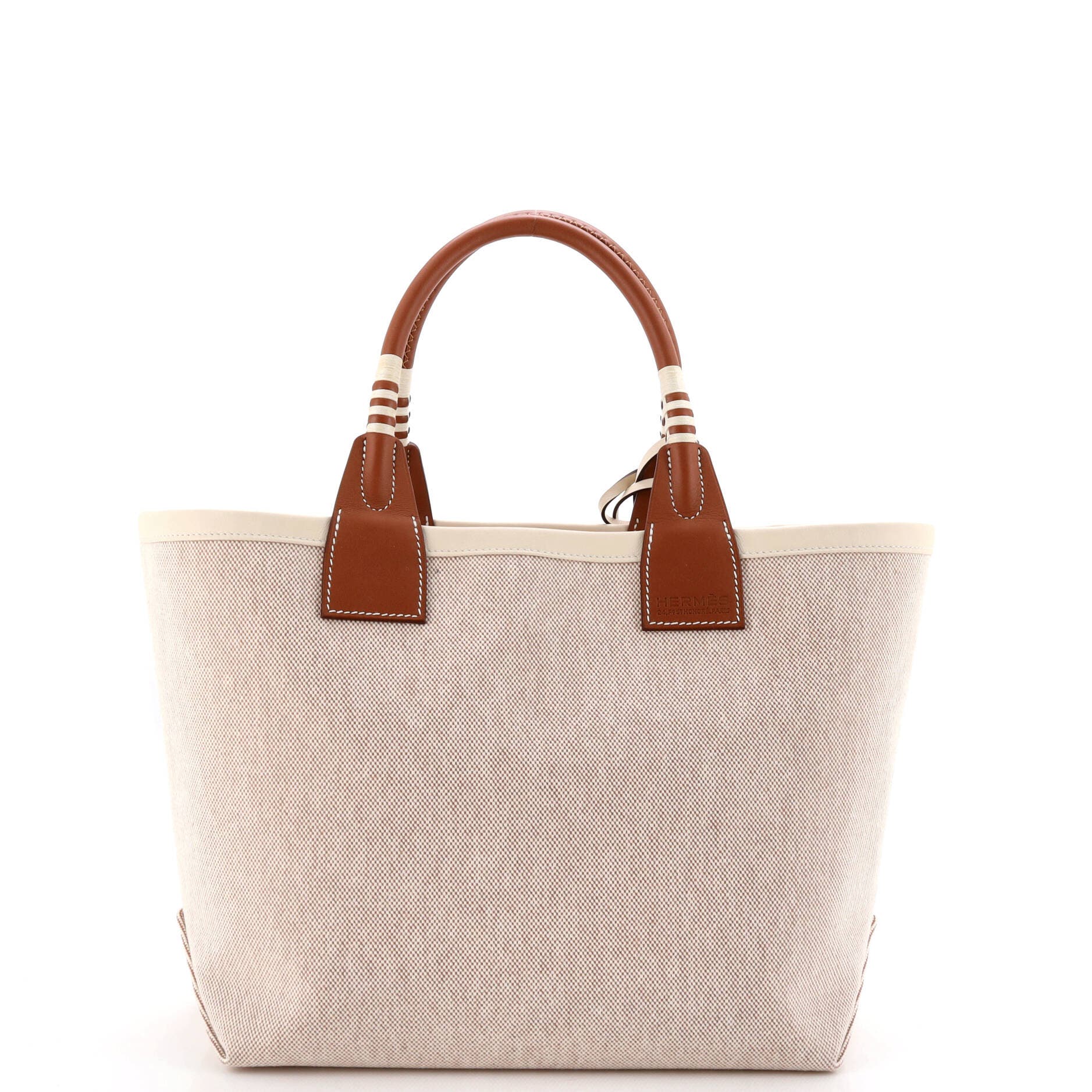 Pre-Owned Hermes Sac Steeple Tote Toile with Leather 25, Alternate, color, Ecru