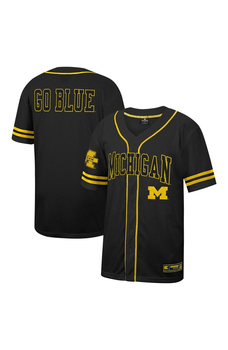 COLOSSEUM Men's Colosseum Black Michigan Wolverines Free Spirited Mesh Button-Up Baseball Jersey, Alternate, color,