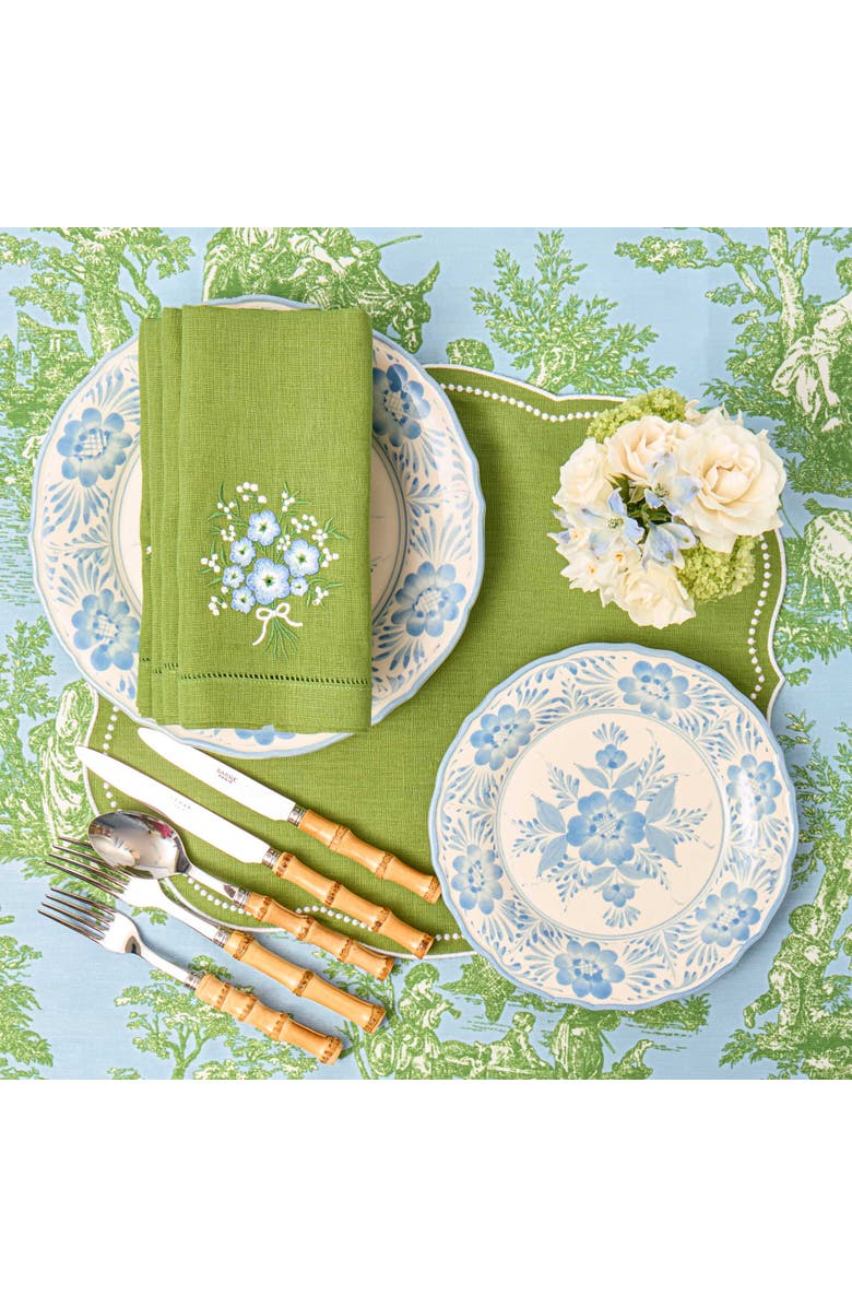 Mrs. Alice Green Floral Embroidered Linen Napkins, Alternate, color, Green