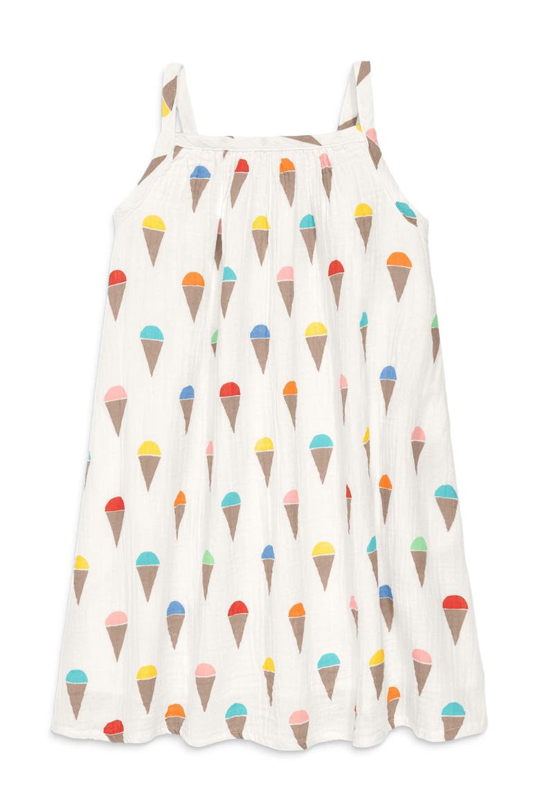 Kids Cotton Gauze Tank Dress In Rainbow Scoops, Main, color, Ivory Rainbow Ice Cream Cones