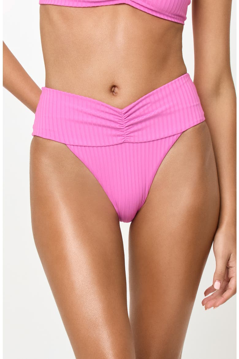 Bardot Ruched Rib Bikini Bottoms, Main, color, SWEETHEART