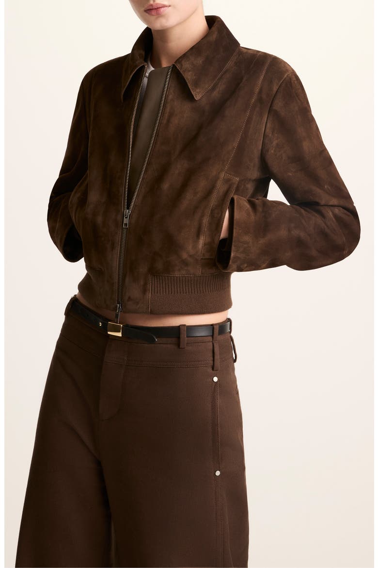 Shrunken Suede Bomber Jacket, Alternate, color, WILLOW