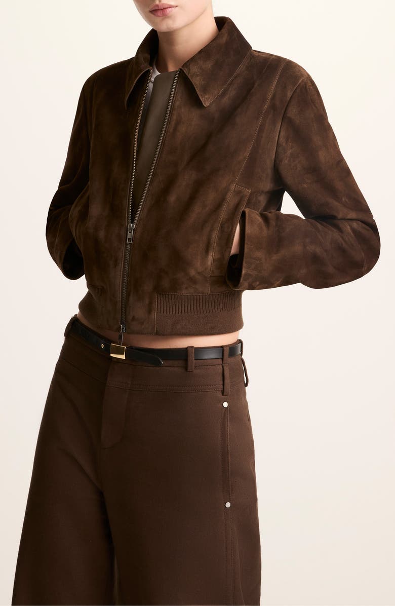 Vince Shrunken Suede Bomber Jacket, Alternate, color, Willow