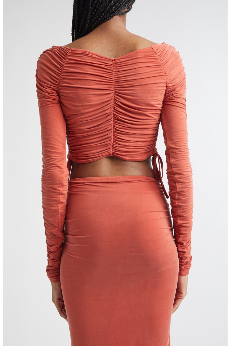 Crop Long Sleeve Ruched Jersey Top, Alternate, color, 3GM DARK RED