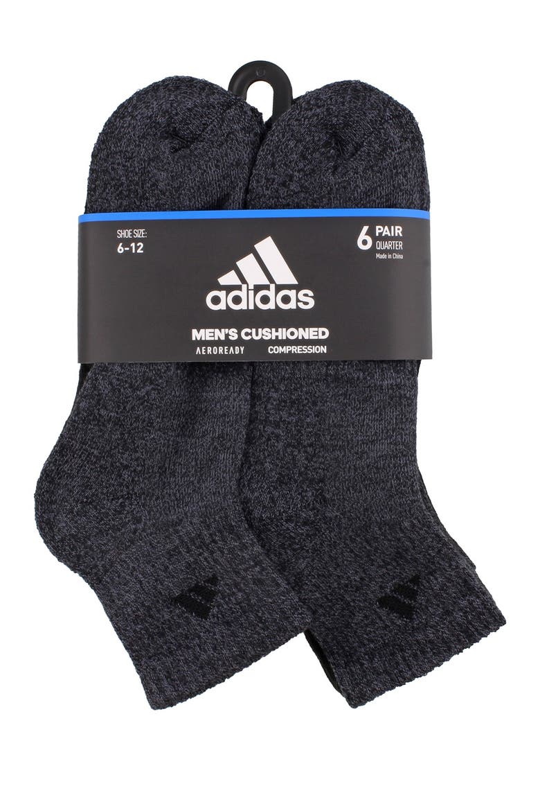 Athletic Cushioned Quarter Crew Socks - Pack of 6, Main, color, BLACK