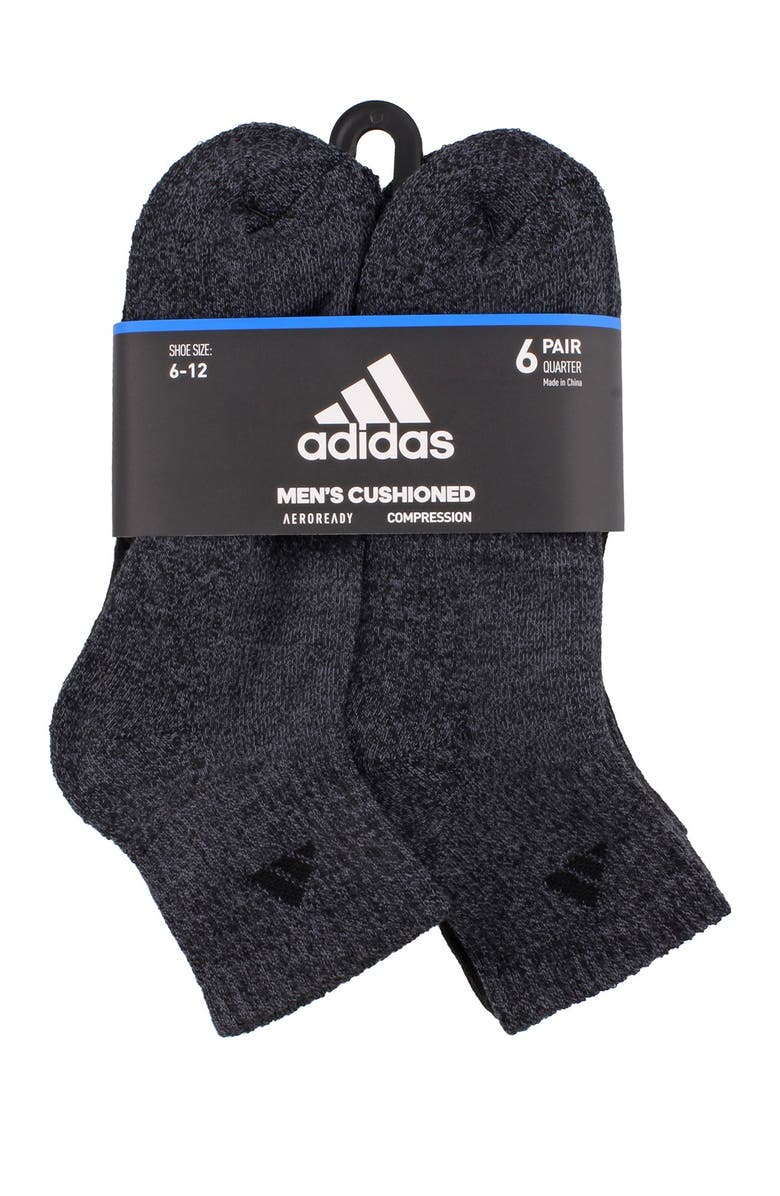 adidas Athletic Cushioned Quarter Crew Socks - Pack of 6, Main, color, Black