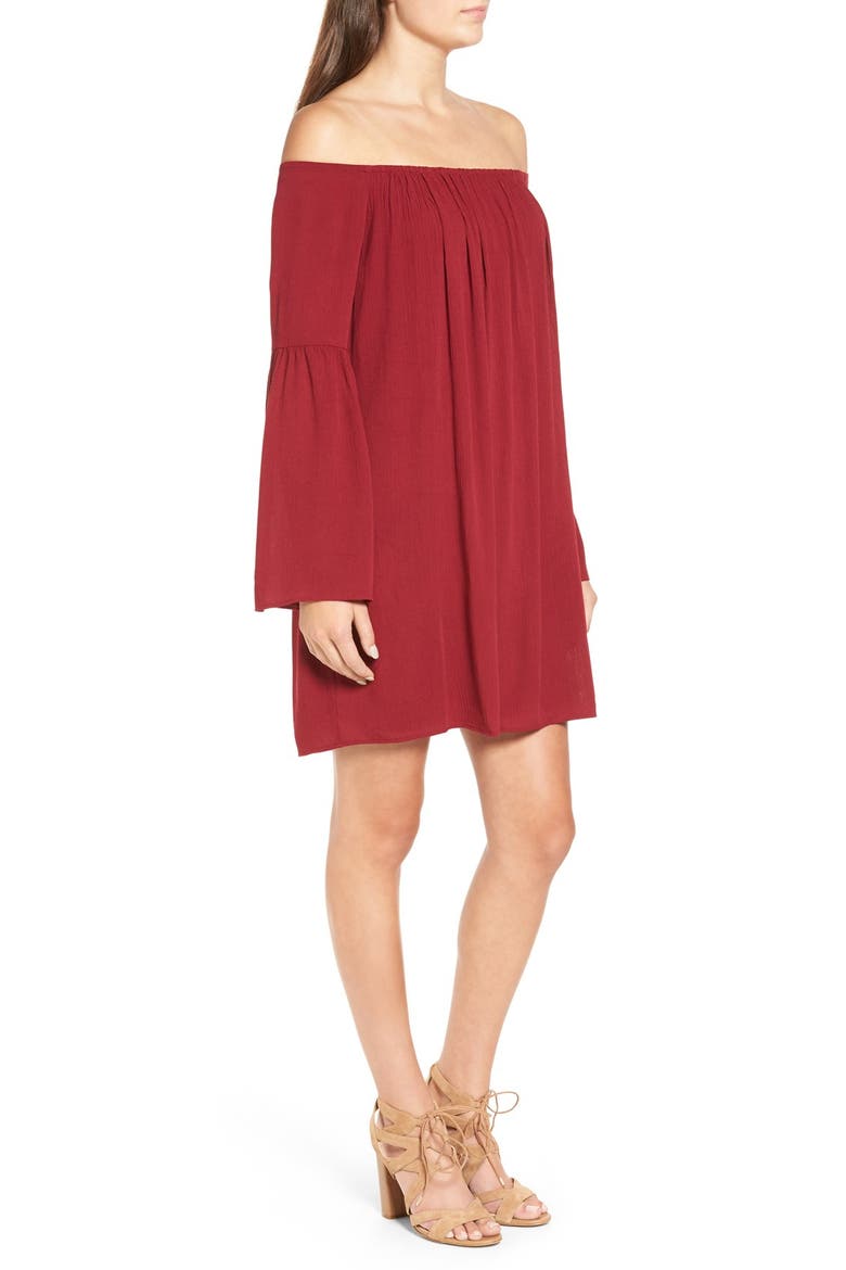 Off the Shoulder Shift Dress, Alternate, color, BURGUNDY