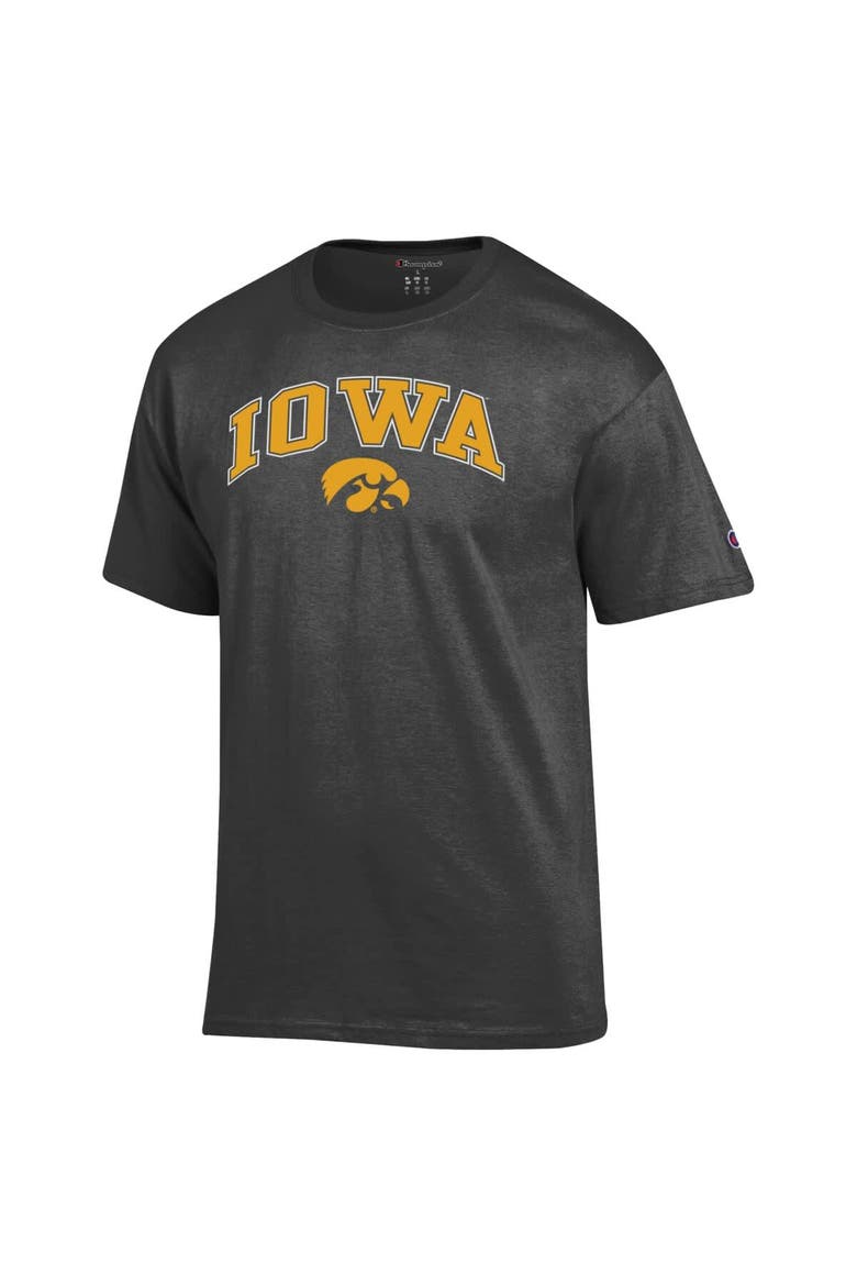 Men's Champion  Charcoal Iowa Hawkeyes Arch Over Logo T-Shirt, Alternate, color, Charcoal