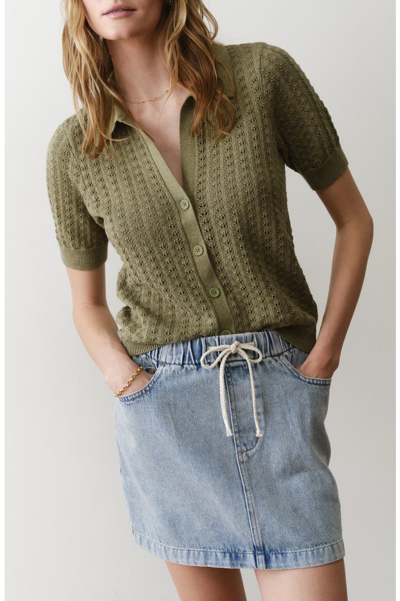 Piper Pointelle Stitch Cotton Button-Up Shirt, Main, color, SAGE