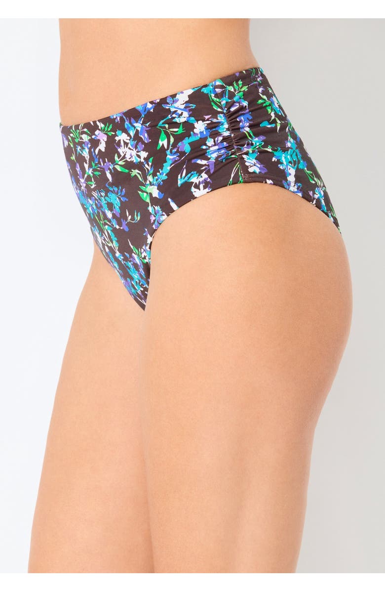 Swimsuits for All Side Shirred High Waist Swim Brief, Alternate, color, Espresso Floral