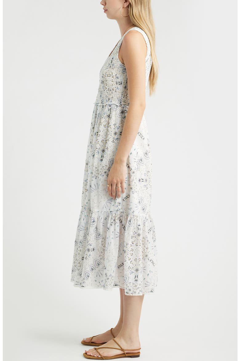 Smocked Tank Midi Dress, Alternate, color, IVORY- BLUE SCARF FLORAL