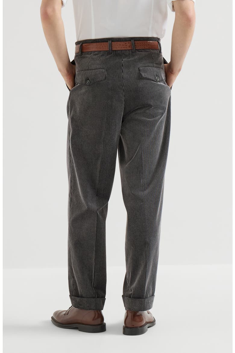 Frosted cotton corduroy trousers with double pleats, Alternate, color, Grey